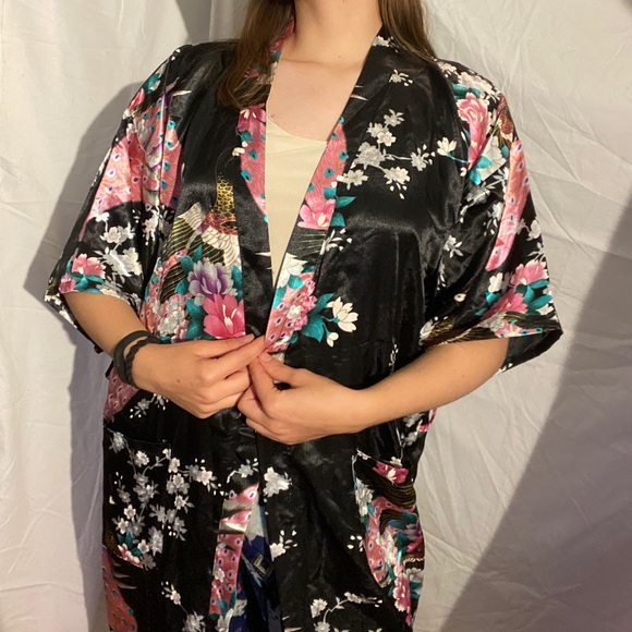 Oriental style night gown sleeping black pink slip - Picture 3 of 16